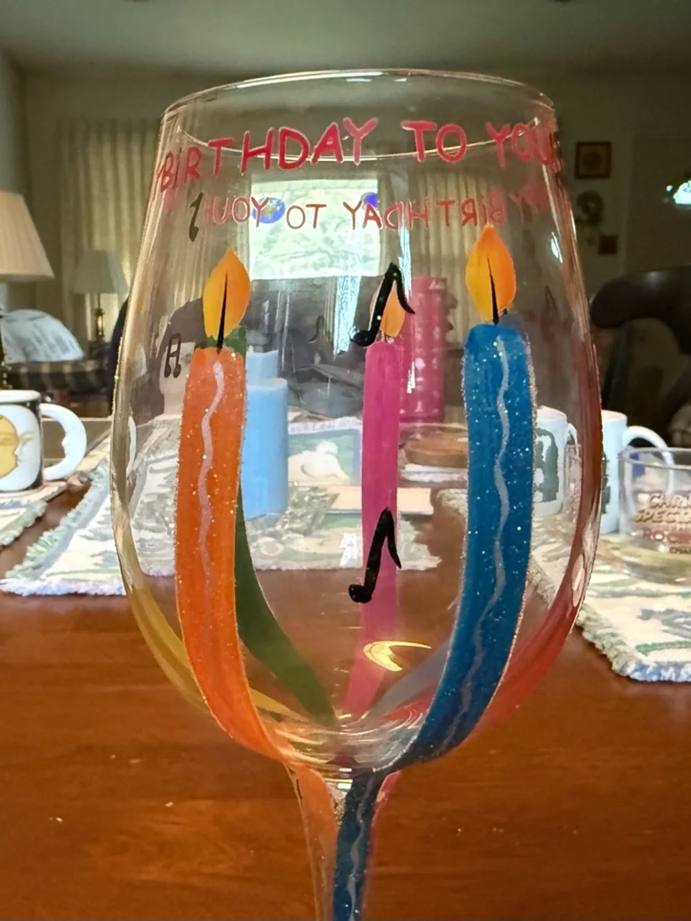 Lolita 'Happy Birthday' Hand-Painted Wine Glass